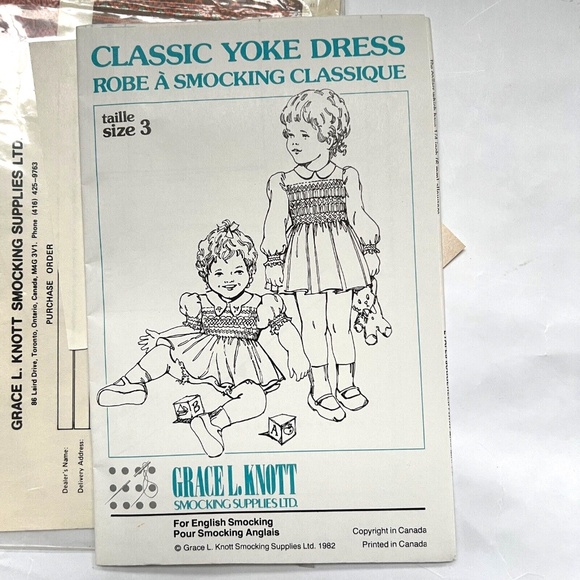 Vintage English Smocking Classic Dress Pattern 1982 Grace Knott Size 3 Girls - Picture 2 of 4